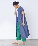 コットンリネン平織デニム　2wayワンピース